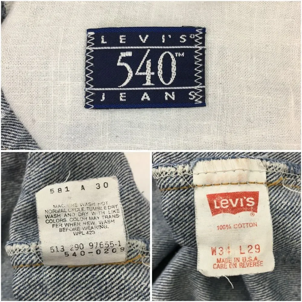 Vintage Levis 540 Jeans Mens Size 34x29‎ Made In USA Blue Acid Wash Blue Denim